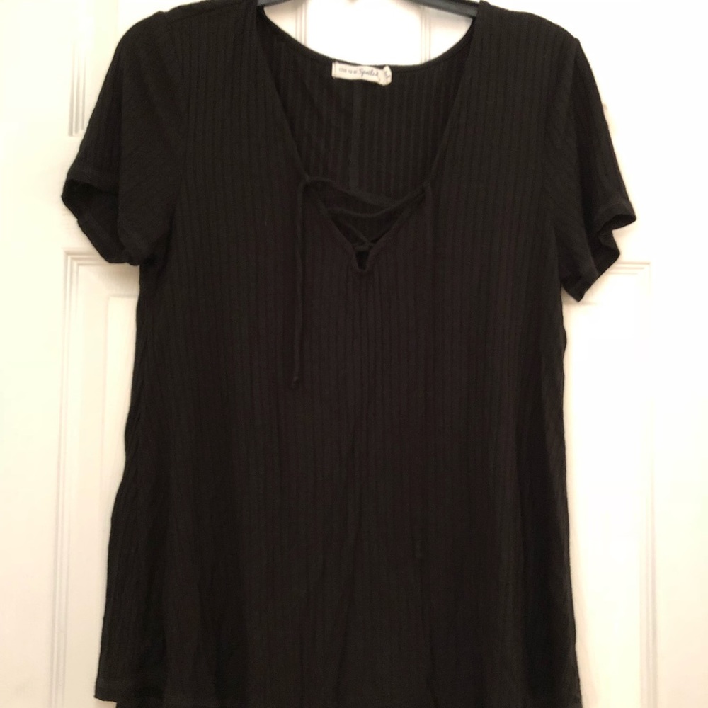 “Live to be spoiled” black short sleeve blouse